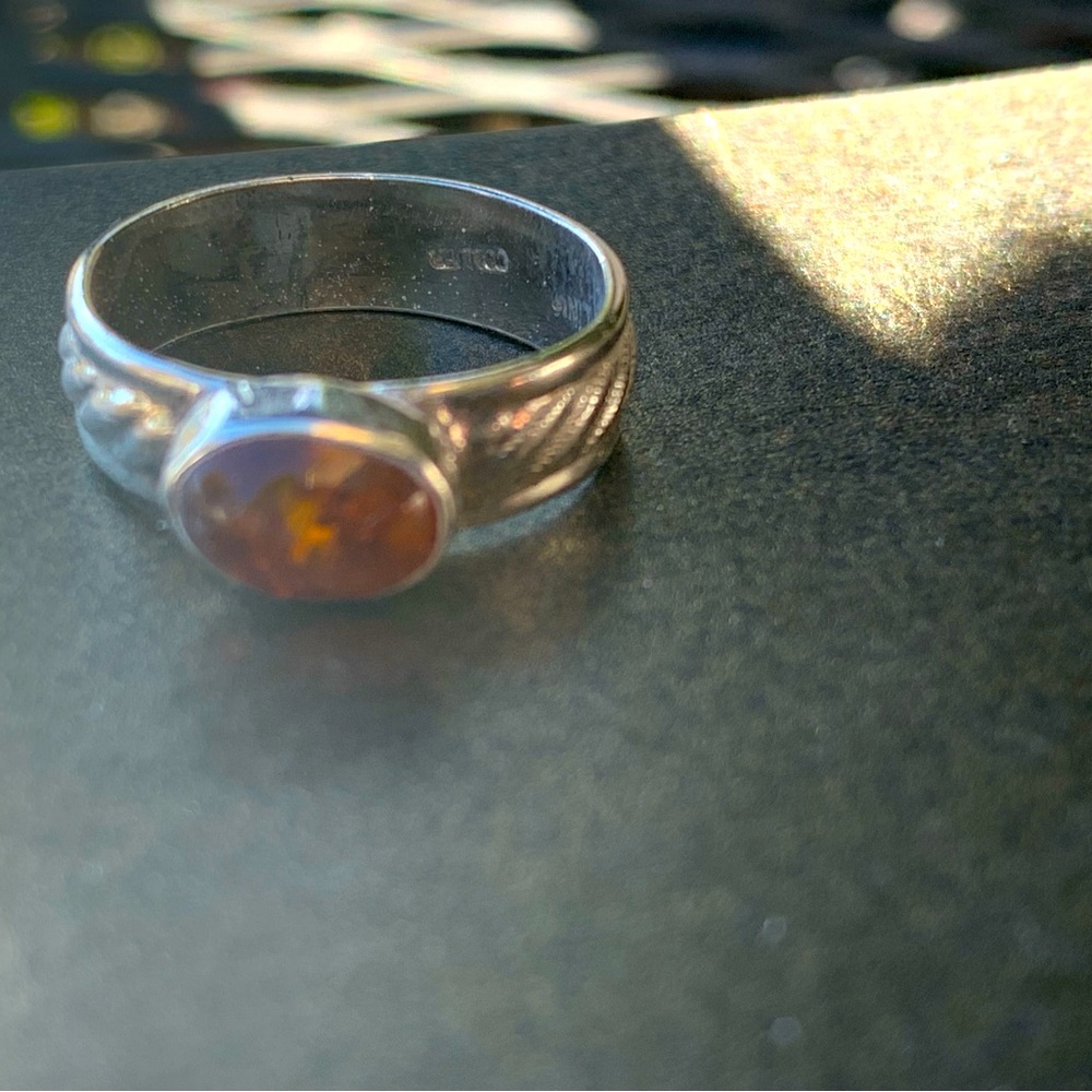 Sterling silver amber stone ring made by a Maine silversmith. size 6.5